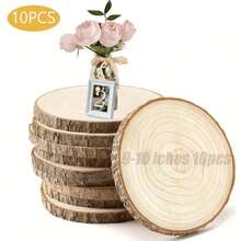 10 Pack Wooden Slice Centerpieces - 9-10 Inch Natural Polished Wood Rounds For DIY Crafts, Candle Holders, Cake Stands, Wedding & Baptism Table Party Cake Home Decor, Christmas And Halloween Party Supplies (10 Count) - 10 Pack - View 1