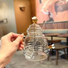 1 Elegant Bee Themed Honey Jar With Integrated Spoon - High Borosilicate Glass Container, Sealed Lid - Heat-Resistant And Impact Resistant, Suitable For Kitchen, Food Storage Room, Dining Table - Decorative Bee Decoration - Ideal Gift For Bee Breeders And Home Chefs, Bee Kitchen Decoration, Food Storage Room Tidying, Floral Patterns, High-End Kitchenware, Syrup Dispenser, Kitchen Enthusiasts - Multicolor - View 2