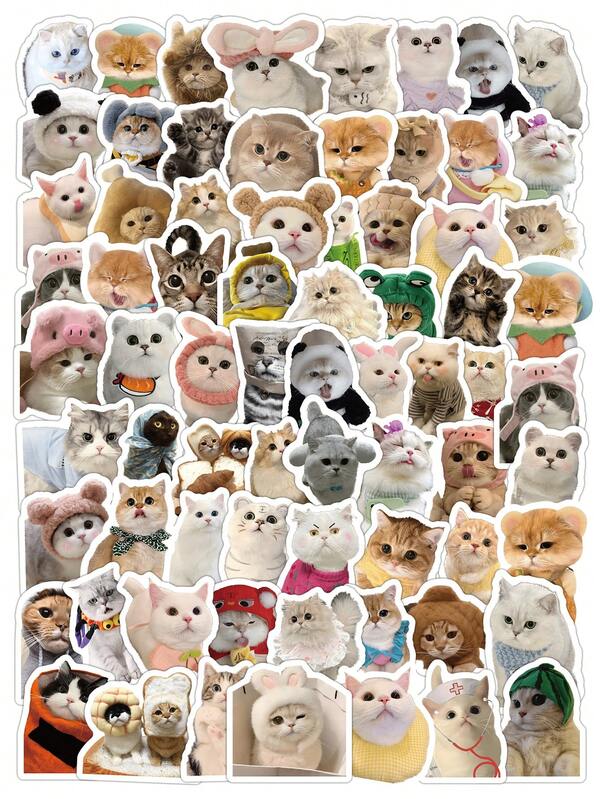 103 hojas - Pegatinas realistas y lindas de gatos y perros - Calcomanías de graffiti divertidas para diarios, botellas de agua, portátiles y talla grande - Diseños diversos con disfraces y accesorios divertidos, pegatinas de gatos