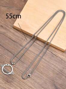 1pc Hip Hop Planet Necklace, Saturn Pendant, Fashionable Creative Men's Pendant Necklace, Pendant Necklace Accessory - Silver - View 6