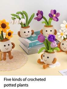 Crochet Kit For Beginners, Sunflowers, Tulips, Daisies, Saffron, Snowdrops Flower Potted Plant Crochet Kit,Complete Crochet Starter Kit With Step-By-Step Video Tutorials, Easy To Learn Crocheting Plant Kit Crochet Knitting Supplies For DIY Craft(Accessories In Random Color) - Multicolor - View 3