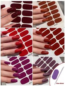6 Sheets Autumn Winter Nail Stripe Stickers Brown Color Full Cover Dark Red Fall Nails Art Decals Polish Sticker Self-Adhesive Slider Manicure Decoration With File Sticks