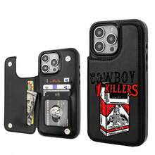 Cowboy Retro Coors  Beer Lover Cow  Vintage Western Style Card Holder Wallet Aesthetic Pattern Black Casing For Iphone 16 15 14 13 12 PRO PLUS MAX PU Leather Stylish Gift Shockproof Protection Anti-Drop Protective Protector Phone Cases Shell Cover - 黑色 - 查看 2