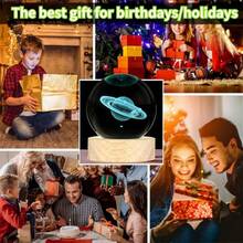 2Pcs Bola cristal 3D de Saturno/Luna,Luna 3d Glass Ball, Con Base De bola de cristal luz de noche,Luz Nocturna de Bola de Cristal,cristales para decorar,Navidad,regalos espaciales para niños - Multicolor - Ver 7