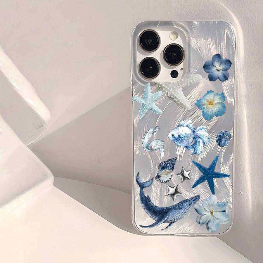 1 Pieza Funda de Teléfono Transparente con Patrón Combinado de Tiburón y Estrella Azul, Impermeable, Antihuellas, Antirrayas, Suave y Brillante para iPhone16/16Plus/16Pro/16ProMax/iPhone15/15Plus/15Pro/15ProMax/iPhone14/14Plus/14Pro/14ProMax/iPhone13/13Pro/13ProMax/iPhone12/12Pro/12ProMax/iPhone11/11ProMax/11Pro - Colores mixtos - Ver 1