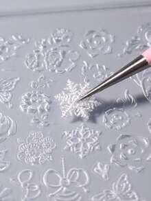 1个雪花冬季美甲硅胶模具，可重复使用凝胶美甲印花模板工具，美甲沙龙用品 - 無色 - 查看 5