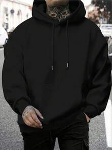 Sudadera con capucha de otoño e invierno para hombre, de manga larga, a la moda, informal, versátil, básica, informal - Negro - Ver 2
