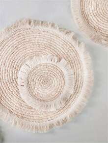 1入組現代簡約風格編織餐墊配流蘇，厚實隔熱杯墊，餐桌墊露營必備 - 杏色 - 查看 8