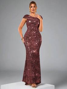 CHOSMO Đầm maxi dự tiệc mùa xuân, ôm sát eo cao, đính sequin, thanh lịch, thích hợp cho đám cưới. - Màu Đỏ Sâu - Xem 9