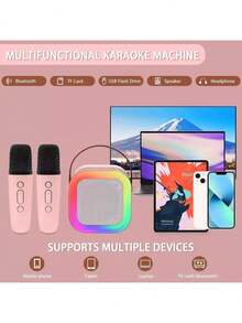 Altavoz Bluetooth Portátil, Bocina Máquina Karaoke Micrófono|Bocina Bluetooth Karaoke Potente Portátil con 2 Micrófonos | 4H Duración, Ideal Fiestas y Viajes - Rosa - Ver 6