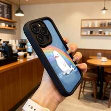 Funda de teléfono con borde negro y azul con dibujo de pingüino y arcoíris para uso diario en cafeterías y espacios interiores. Aplicable a teléfonos de las series Apple y Galaxy. - Burdeos - Ver 6