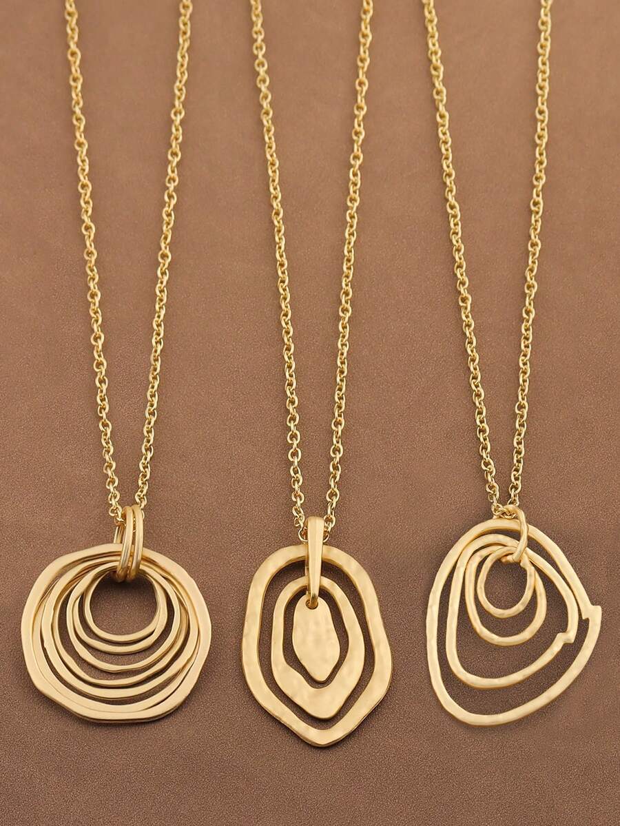 1 pezzo Collana con ciondolo asimmetrico aperto minimalista di colore oro opaco, ciondolo di forma geometrica boho di grandi dimensioni, collana statement