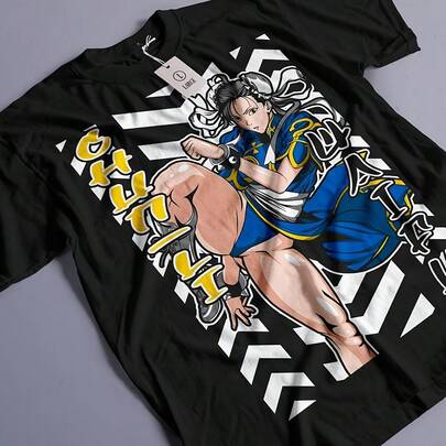 Chun Li SF2 retro-gaming-T-shirt uniseks, vintage anime Waifu-shirt