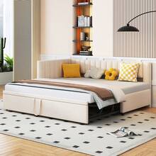 Multifunctional L-Shaped Sofa Bed With 90/180*200cm Sofa Bed, Velvet Upholstered Bed, Space-Saving Design For Children's Bed, Guest Bed, Beige - 1 - View 10