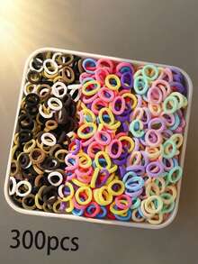 300 buc/pachet elastice de păr în culori mixte, elasticitate ridicată și nu dăunează părului - Multicolor - Vizualizare 2