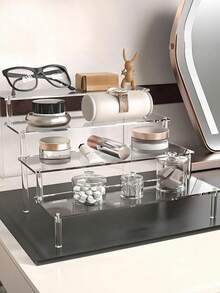 1pc Acrylic Display Rack, 1-3 Tier Stepped Display Shelf, Perfume Storage Rack, Home Decor Storage Display Rack, Cosmetic Display Rack, Cake Stand, Multi-Functional Display Rack, Nail Polish Display Rack, Transparent Display Rack, Suitable For Jewelry, Cosmetics, Perfume, Collections, Skincare, Freestanding Design, Great For Dorm Vanity And Bedroom