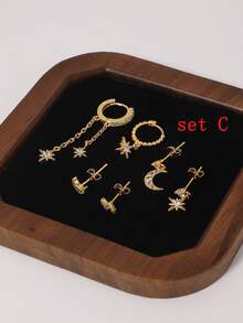 6/3PCS Set New Star Moon Cartilage Piercing Earrings Cubic Zirconia Stainless Steel Pendant Chain Hoop Earring Piercing Jewelry - Multiple Sets - View 13