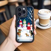 1PC Phone Case ,  Snowman Dogs Winter Scene Christmas Tree , Stylish Phone Case, Phone Decoration, All-around Lens Protection, Creative Small Gift, Funny Gift for Boys and Girls - Negro - Ver 2
