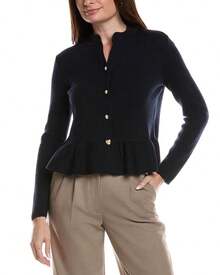 Bruno Magli Merino Wool Peplum Sweater Jacket - Navy - 查看 2
