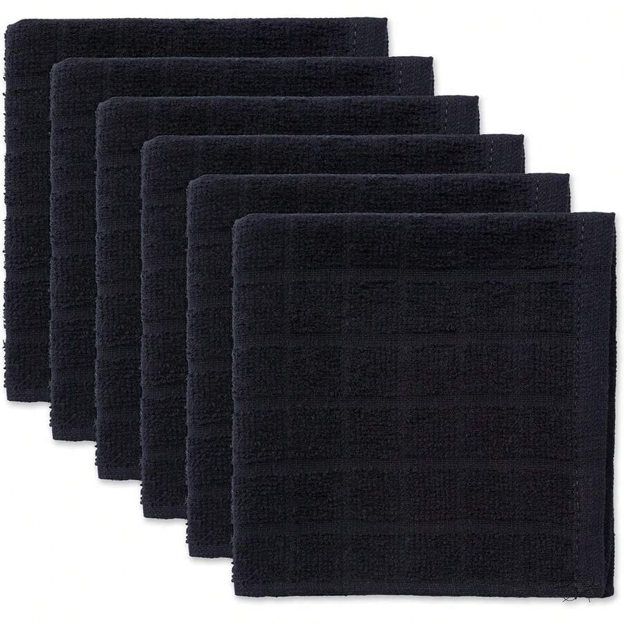 Basic Terry Solid Windowpane Dishcloth Set, 12x12, Red, 6 Piece, 2025 - Black - View 1