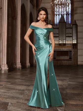 Bling Fashionabla Strass Festklänning För Damer Chic Vår Sommar Formell Klänning För Välgörenhetsbal, Röda Mattan, Galor, Födelsedagsfest, Middagsfest, Enfärgad Rygglös Hög Slits Axelbandslösa Smal maxiklänningar