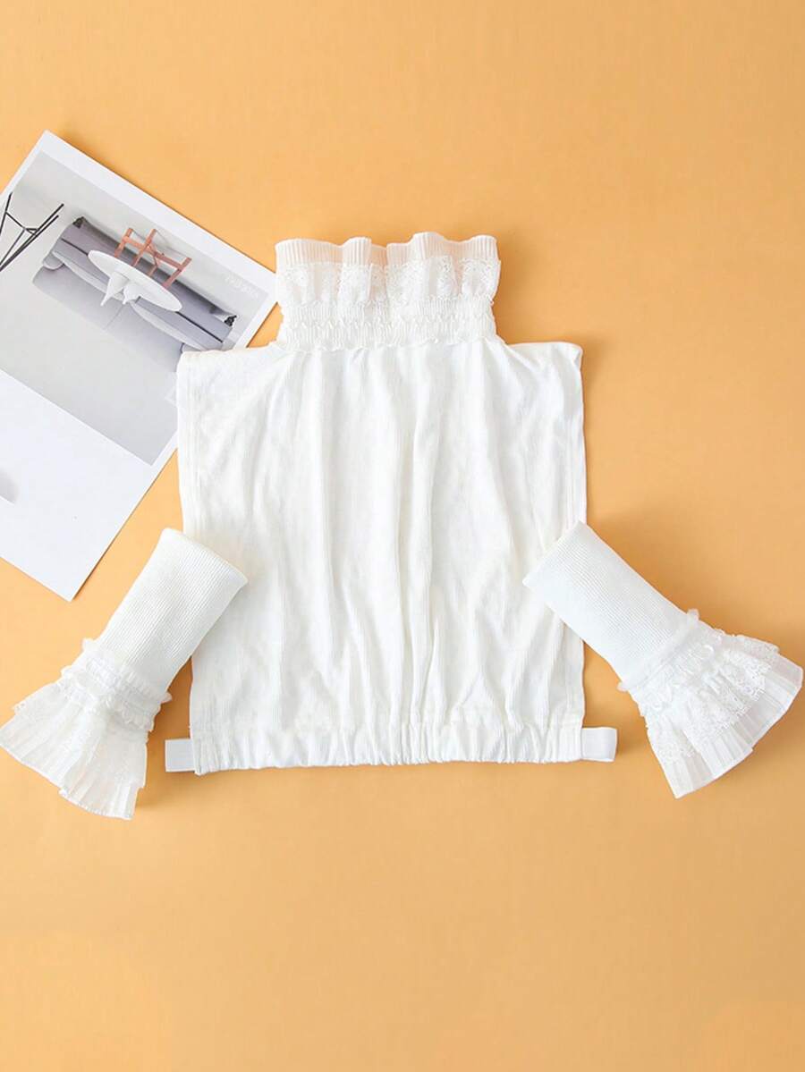 1件女士优雅白色蕾丝领假袖高领时尚打底衫，适合秋冬季日常穿着