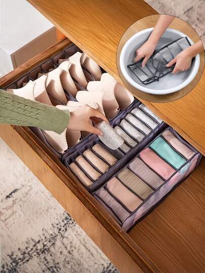 3pcs Set Of Foldable Wardrobe Storage Boxes To Separate Underwear, Bras, Socks And Clothing, Drawer-Type Storage Boxes, Household Grid Organizing Boxes, Dormitory Storage Bags, Clothing Organizing Boxes