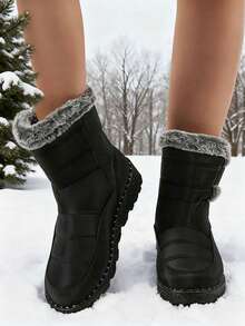 FZY New Winter Women's Snow Boots - Women's Non-Slip High-Top Snow Boots With Fur Collar - Women's Everyday Snow Boots, Women's Thick-Soled Non-Slip Boots - Plush Lining Snow Boots.Essential Easter Outfits - 黑色 - 查看 2