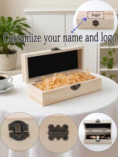 1pc Customized Vintage Flip-Top Rectangular Wooden Jewelry, Necklace, Ring, Glasses, Lipstick, Essential Oil Storage Box, Couple/Wedding/Corporate Gift Box, Personalized Name/Logo, Holiday/Anniversary Souvenir