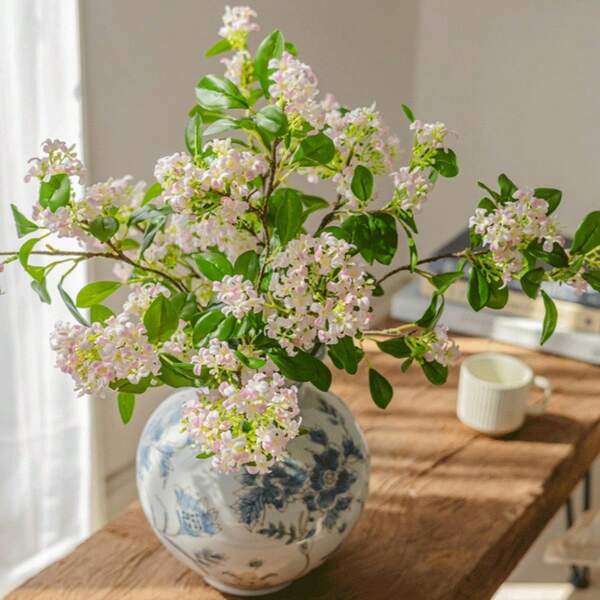 Ramo de flores de lila realista, flores artificiales con fragancia de osmanto, decoración para sala de estar y mesa de comedor, iluminación suave, diseño de vid flexible, lavable, accesorio de fotografía