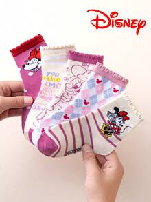 Disney 10/5双装袜子，可爱米妮和公主图案女童袜，透气卡通男童袜，保暖冬季儿童袜，圣诞礼物袜