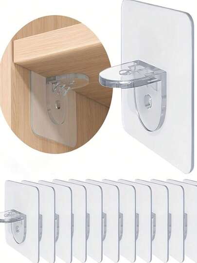 ‌6/10Pcs Shelf Support Paste Hooks - Strong Adhesive Triangle Shelf Bracket, Closet Divider Support Clips, Heavy Duty Board Holder, Wardrobe Partition Fixer, Seamless Corner Hook For Bathroom Storage Rack & Wardrobe Organizer
