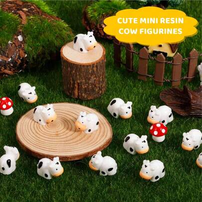 10/50/100 Pcs Mini Cow Figurines Mini Resin Cow Miniature Animals Figurines Fairy Garden Miniature Moss Landscape DIY Crafts