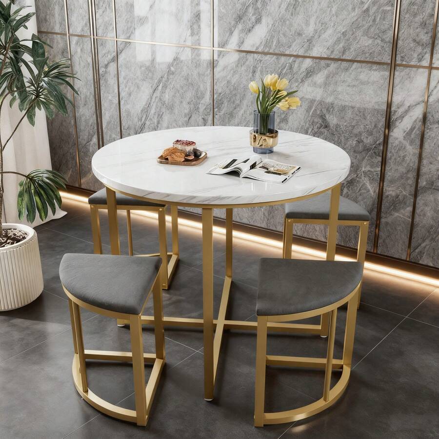 Dining Table & Chair Sets - White+Gray + MDF+Metal + Seats 4 - View 1