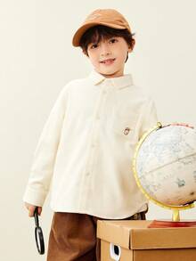 mini bala Boys Corduroy Shirt 2025 Fall Retro Soft Long Sleeve - Milky White - View 3