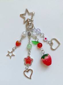 1个五角星串珠星星吊坠樱桃钥匙扣 - 彩色 - 查看 4