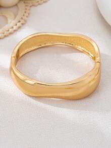 3件套简约光滑几何波浪不对称水滴形手链套装，适合女性佩戴，精致质感抛光重金属和锌合金材质 - 金黃色 - 查看 10