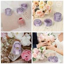 Velvet Ring Box, 3 Slots Octagon Jewelry Ring Box Vintage Ring Display Holder Case Wedding Ceremony Proposal Engagement Pearly White - Pale Purple - 查看 1