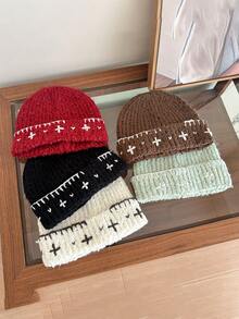 1顶时尚手工钩织羊毛帽，女士冬季保暖护耳白色针织防寒帽 - 白色 - 查看 5