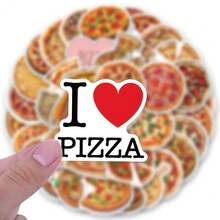 63PCS Pizza Stickers Vinyl Aesthetics Stickers Scrapbooking, Diary, Bumper, Skateboard, Water Bottle, Cartoon, Hard Hat, Car Stickers And Decals - Multicolor - View 5