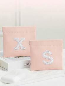 1pc Letter A-Z Cable Organizer Bag, Earphone Pouch, Cosmetic Bag, Digital Pouch, Coin Purse, Small Capacity, Toiletry Organizer Bag, Travel Organizer, Lightweight Travel Essentials, Jewelry Organizer, Lip Gloss Organizer, Nail Polish Organizer, Cosmetic Storage Organizer - Pink - View 8