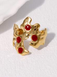1pc Unique Design Vintage Asymmetrical Stainless Steel Open Ring, Suitable For Women's Daily And Party Wear - JR506 - View 2