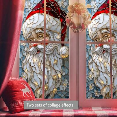 2er-Set neue kreative Fensterdekorationen mit Weihnachtsmann, Schneemann, Rentier und Vogel, statisch haftend, doppelseitig.