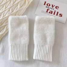 1 Đôi Găng tay cụt ngón ấm áp mùa đông có lỗ xỏ ngón cái, cổ tay đan bằng vải nỉ mềm mại co giãn, Găng tay mềm mại và thân thiện với da, Màu đen, Trắng, Hồng, Kaki - Nhiều màu - Xem 7