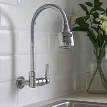 Torneira Cozinha Parede Gourmet Flexível 2 Jatos Arejador Bica Móvel 1/4 Volta Alta Pressão Econômica Articulada Abs Reforçado Acabamento Cromado Cor Prateado Água Fria Marca Dex - Prata - Visão 5