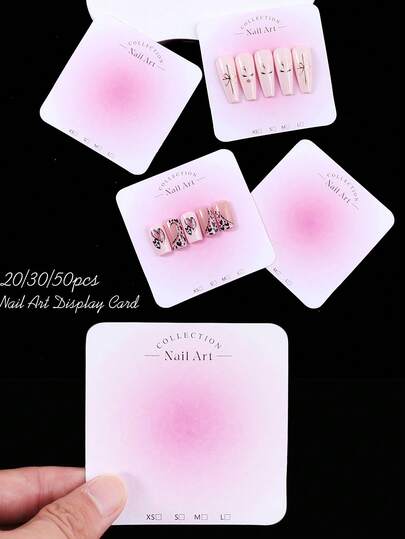 20/30/50pcs Pink Ombre Flower Nail Art Display Cards, XS-S-M-L Size, 74*74mm, Sturdy Cardboard Material, Suitable For Nail Salons, Online Shops And Gift Packaging - For Professional And Customers, No Assembly Required, High-Quality Paper, Fashionable And Decorative Nail Cards.