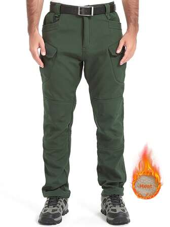  1pc Alpha Camp Outdoor Windproof Water Repellent Fleece Soft Shell Pants For Men, Winter