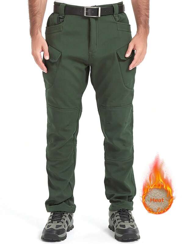 Alpha Camp 1pc Alpha Camp Outdoor Windproof Water Repellent Fleece Soft Shell Pants For Men, Winter