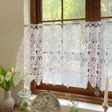 1Pc,Vintage French Country White Cutout Flower Embroidery Curtain - Rod Pocket Design,Elegant Floral Pattern For Kitchen & Small Windows, Lightweight Privacy Window, Curtains For Living Room, Door Curtain, Artistic Curtain - White - View 7