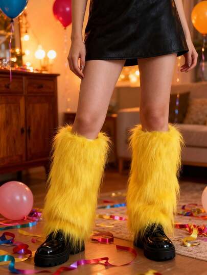 1 Pair Of Faux Fur Leg Covers, Long Plush Knitted Boot Cuffs, Comfortable Winter Socks, Minimalist Y2K Accessories For Women